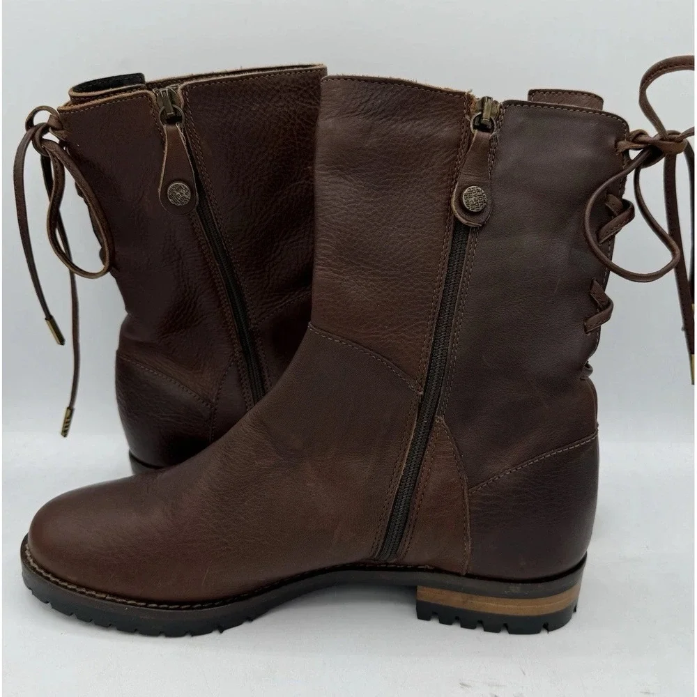 Fabianelli Brown Leather Italian Made Tie Back Boots Women's‎ 38/8 NEW